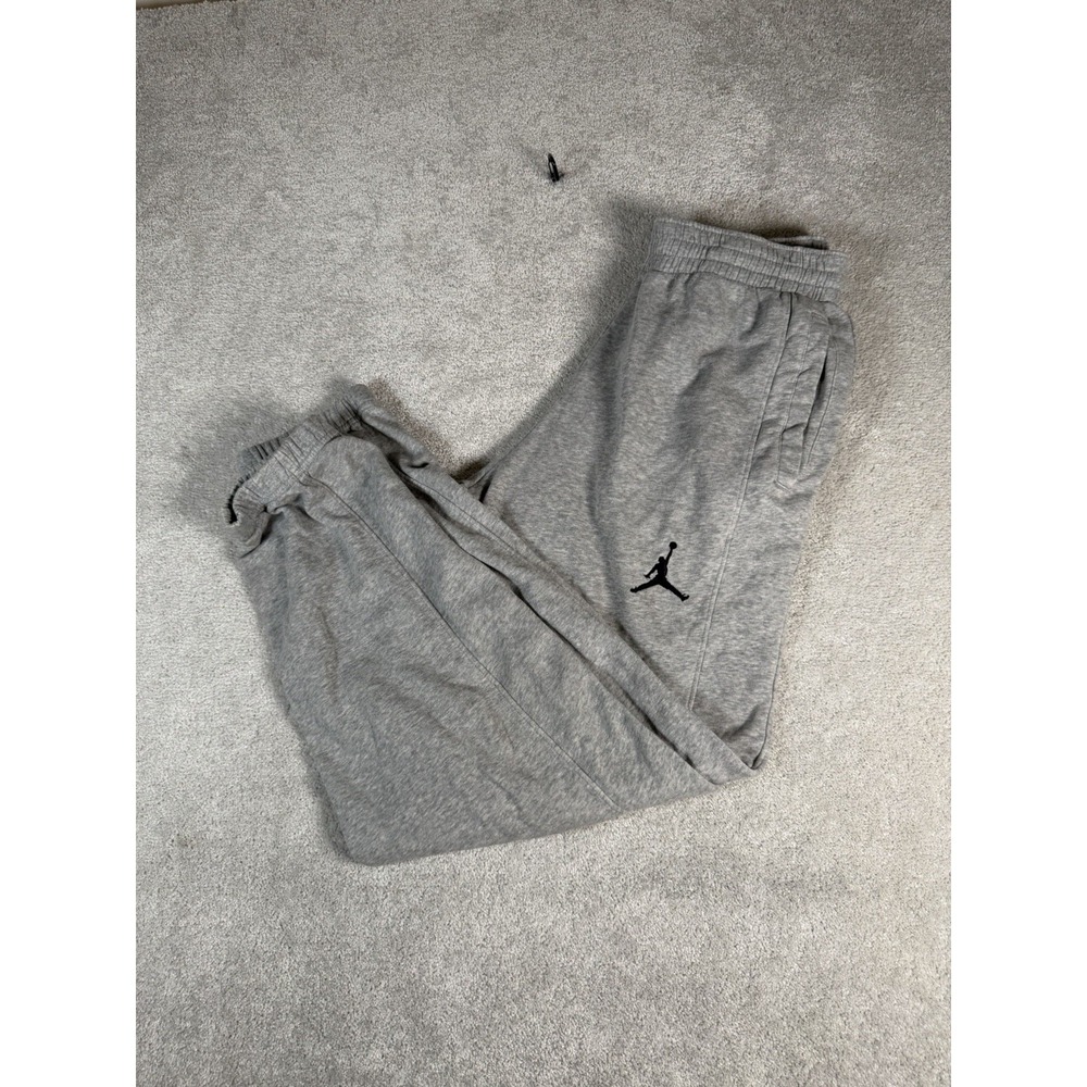 Jordan Sweatpants Gray M Fleece Drawstring Tapered Elastic Waist Mens Ankle Cuff